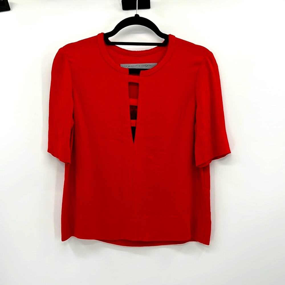 Raquel Allegra Red Short-Sleeve Keyhole Blouse